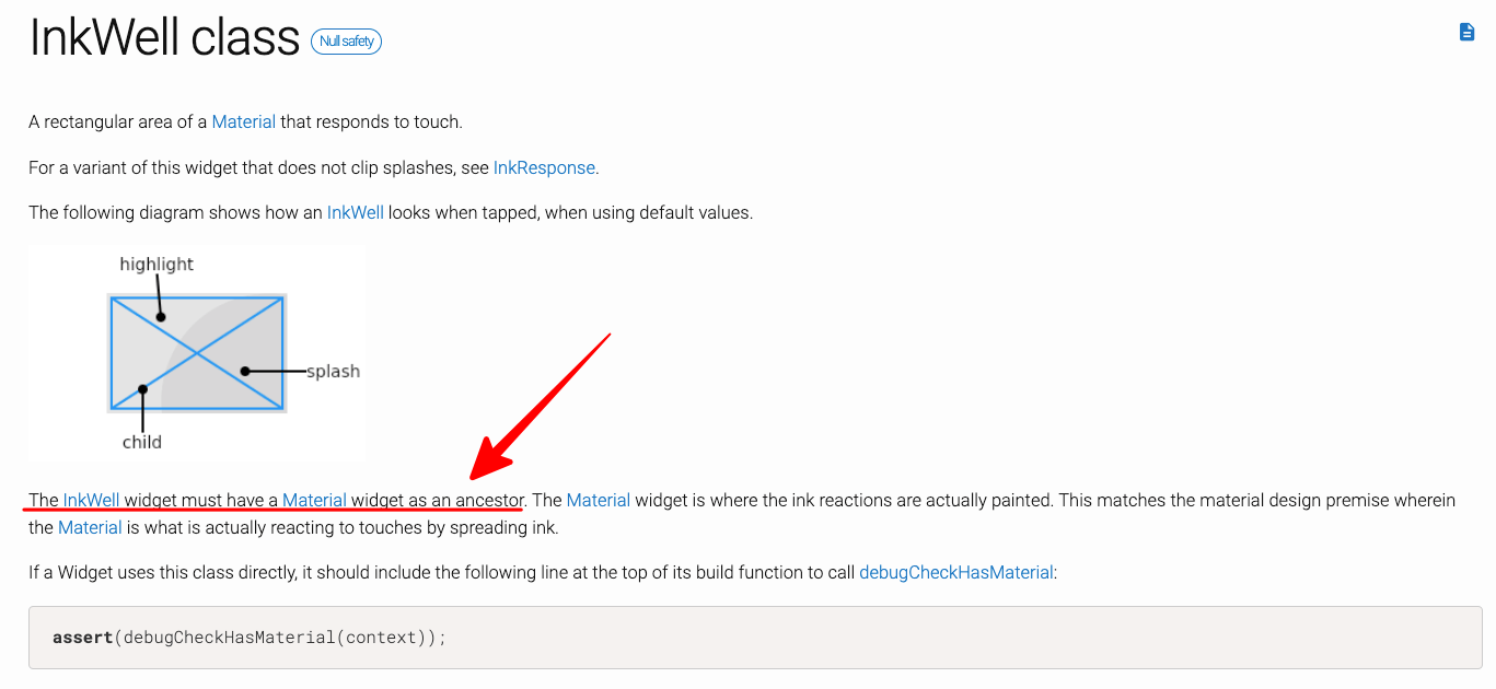 [Flutter]InkWellはなぜMaterialで包まないとエラーになるのか（No Material Widget found ...